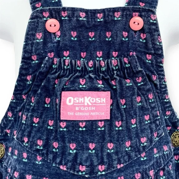 OshKosh B'Gosh Vintage Vestbak Overalls Floral Denim Blue Size 3T Union Made USA - Picture 4 of 11